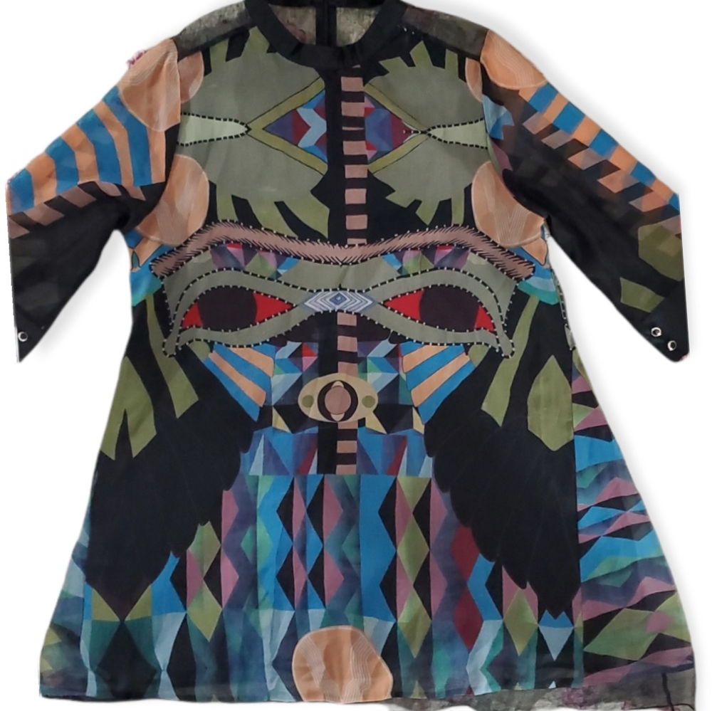 SOLD- ⭐HOST PICK- QIAN MO GE- VINTAGE BOHEMIAN PRINT CHIFFON DRESS-ORIENTAL P… - Picture 11 of 16